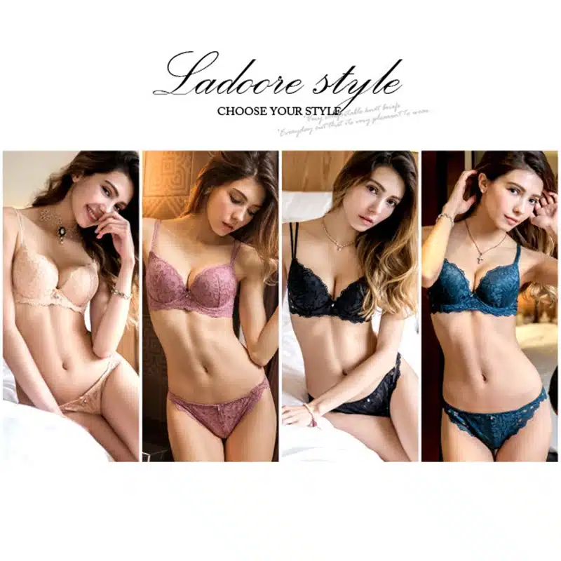 Hot Sexy Push Up Bra Set Brand Deep V Brassiere Thick Cotton Women Underwear Set Lace Blue Embroidery Flowers Lingerie B C Cup 14