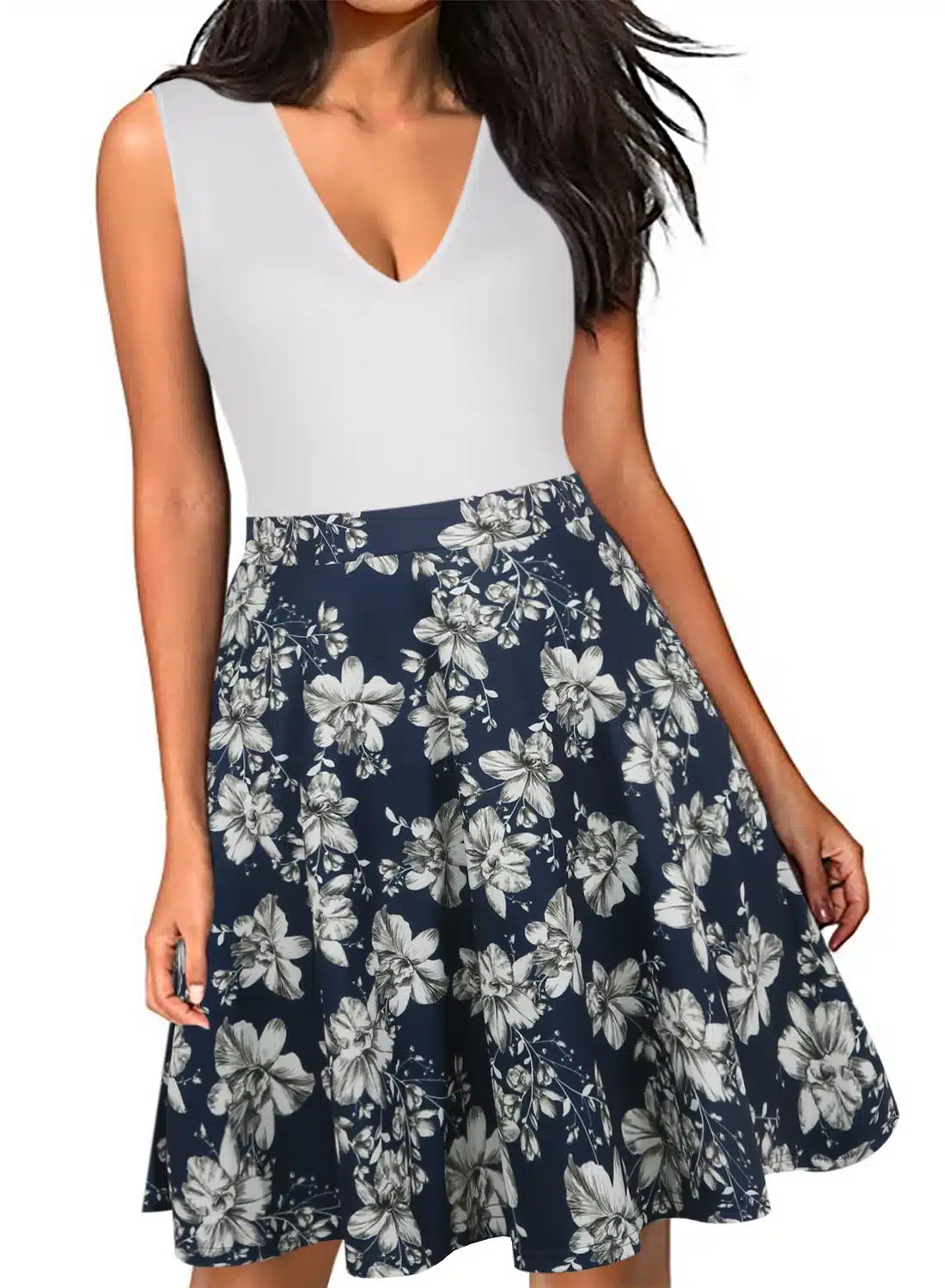 Oxiuly Women Vintage 1950s style Dress Floral Print White Patchwork Casual Party Dress Black Elegant Female Sexy Mini Dress 6