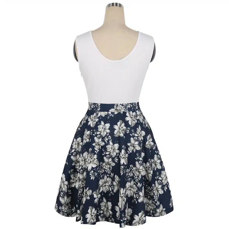 Oxiuly Women Vintage 1950s style Dress Floral Print White Patchwork Casual Party Dress Black Elegant Female Sexy Mini Dress 9