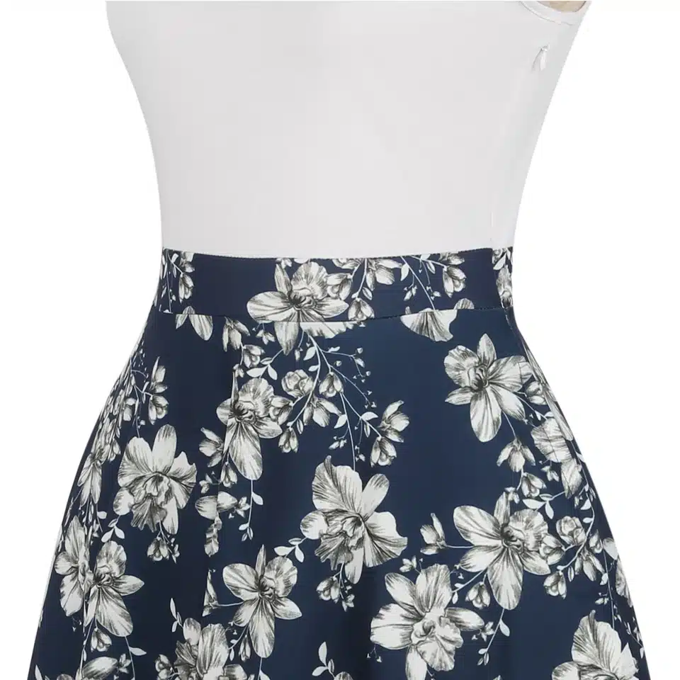 Oxiuly Women Vintage 1950s style Dress Floral Print White Patchwork Casual Party Dress Black Elegant Female Sexy Mini Dress 10