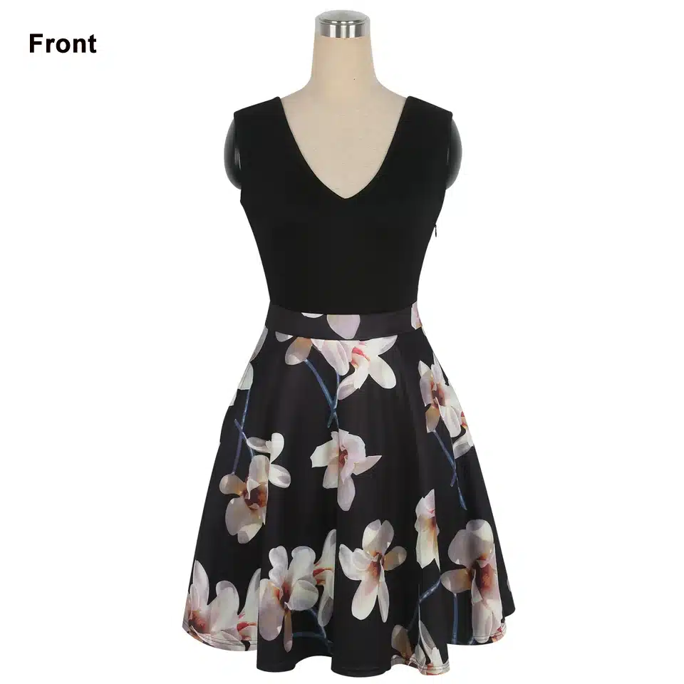 Oxiuly Women Vintage 1950s style Dress Floral Print White Patchwork Casual Party Dress Black Elegant Female Sexy Mini Dress 20