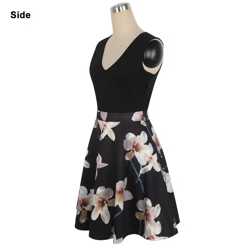 Oxiuly Women Vintage 1950s style Dress Floral Print White Patchwork Casual Party Dress Black Elegant Female Sexy Mini Dress 21