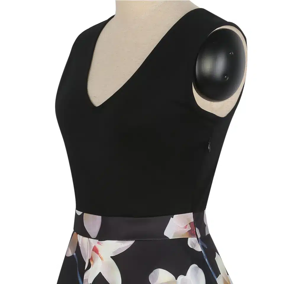 Oxiuly Women Vintage 1950s style Dress Floral Print White Patchwork Casual Party Dress Black Elegant Female Sexy Mini Dress 23
