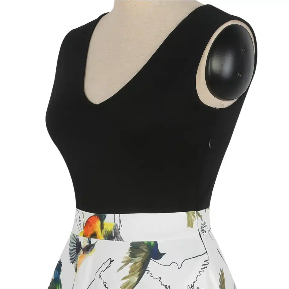 Oxiuly Women Vintage 1950s style Dress Floral Print White Patchwork Casual Party Dress Black Elegant Female Sexy Mini Dress 36