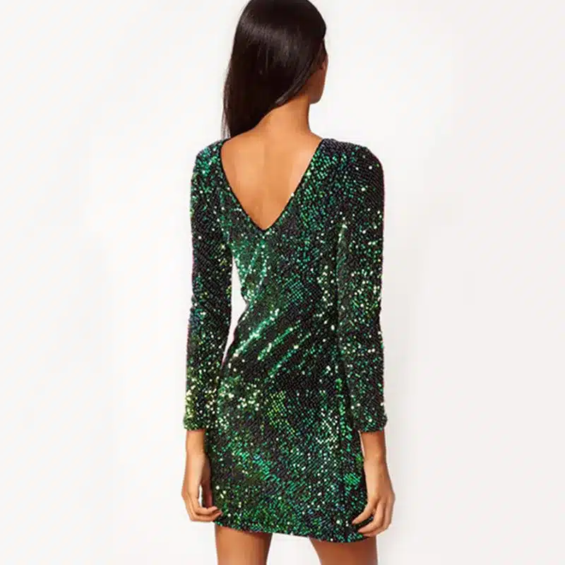 Green Sequin Dress Women Sexy Club Dresses 2018 Slim Fit Backless Bodycon Party Nightclub Mini Vintage Dress vestido lentejuelas 18