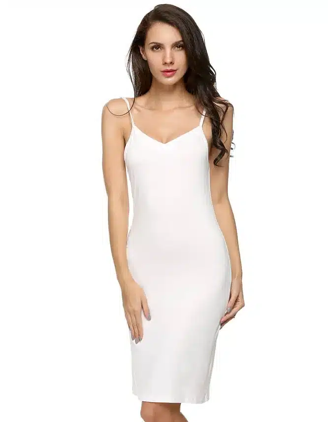 Ekouaer Ladies Women Casual Sexy Strap Slip Sleeveless V-Neck Solid Home Bottoming Straight Dress size S-2XL Dresses Vestidos 14