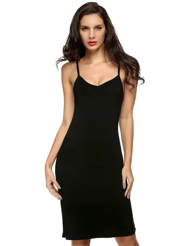 Ekouaer Ladies Women Casual Sexy Strap Slip Sleeveless V-Neck Solid Home Bottoming Straight Dress size S-2XL Dresses Vestidos 16