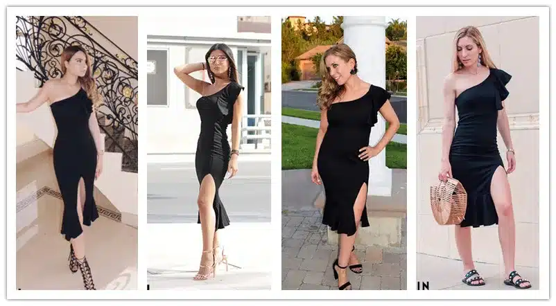 COLROVIE Black Party Dress 2017 Women One Shoulder Frill Peplum Hem Sexy Elegant Summer Dresses Slim Ruffle Split Bodycon Dress 14