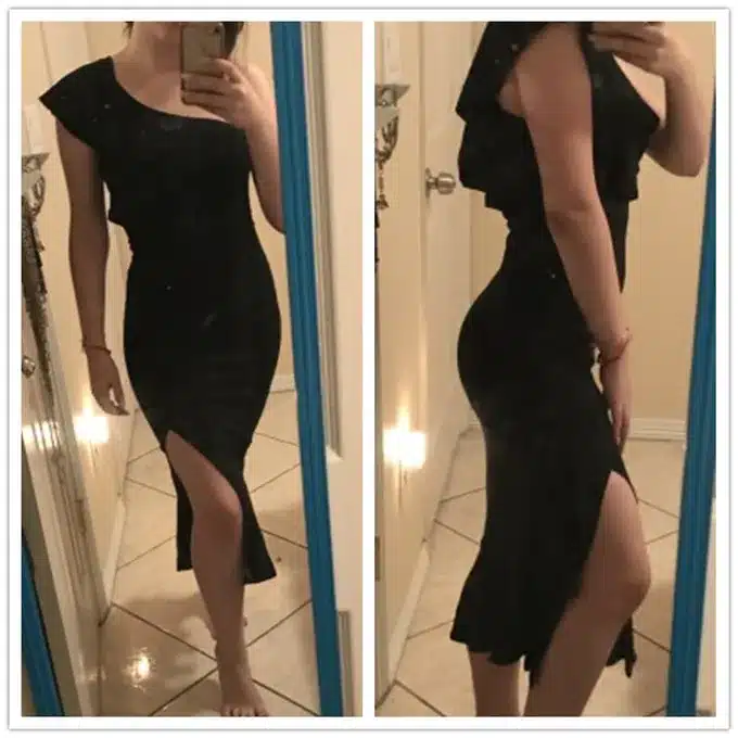 COLROVIE Black Party Dress 2017 Women One Shoulder Frill Peplum Hem Sexy Elegant Summer Dresses Slim Ruffle Split Bodycon Dress 17