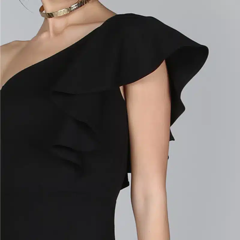 COLROVIE Black Party Dress 2017 Women One Shoulder Frill Peplum Hem Sexy Elegant Summer Dresses Slim Ruffle Split Bodycon Dress 23