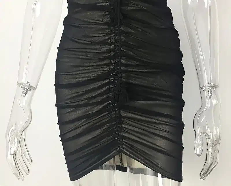 Strapless Ruched Drawstring Women Mesh Sheer Dresses Summer Off Shoulder Party Bodycon Dress Sexy Mini Club Dress New Vestidos 42