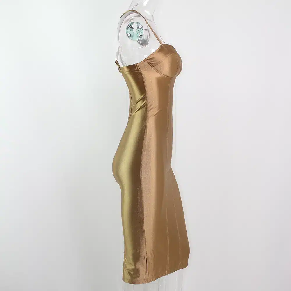 2017 Sexy Padded Bra Bodycon Midi Dress V Neck Sleeveless Split Back Cross Straps Gold Wine Red Knee length Party Dress 18