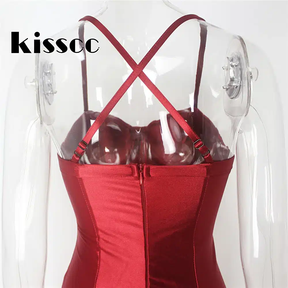 2017 Sexy Padded Bra Bodycon Midi Dress V Neck Sleeveless Split Back Cross Straps Gold Wine Red Knee length Party Dress 30