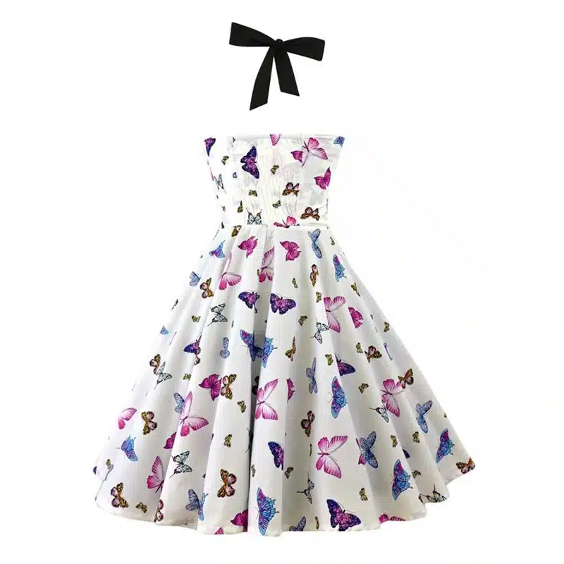 5XL Large size skull printed dress Women punk strapless halter party dresses Bowknot self gothic dress clothing Swing 1950s 60s 11