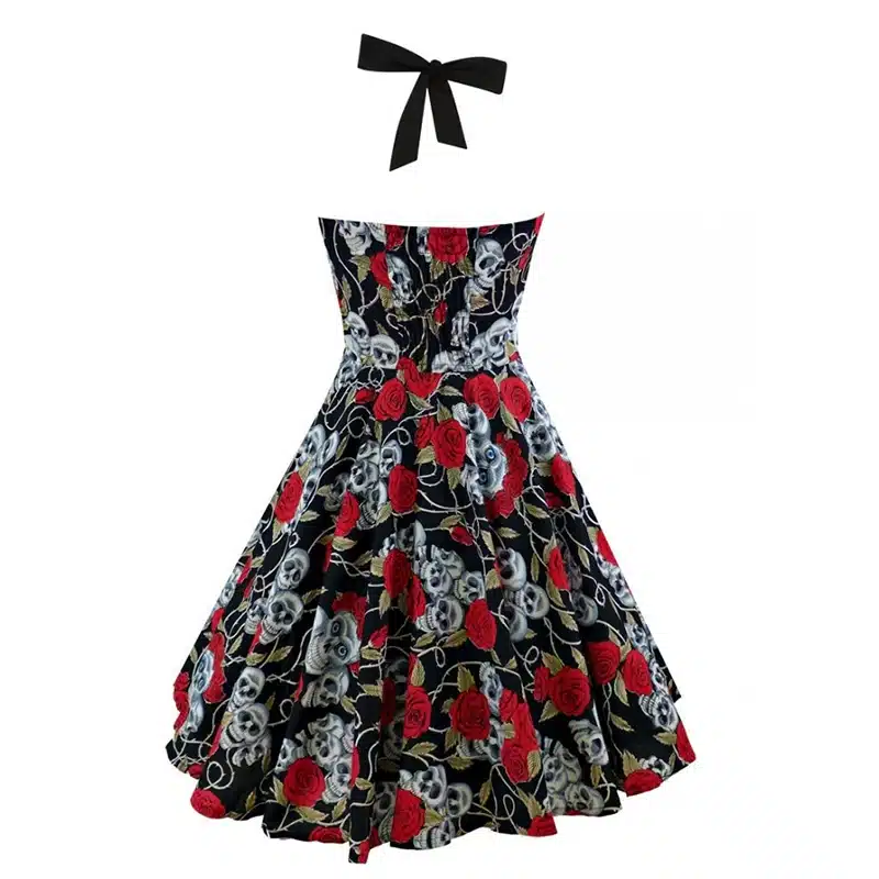 5XL Large size skull printed dress Women punk strapless halter party dresses Bowknot self gothic dress clothing Swing 1950s 60s 13