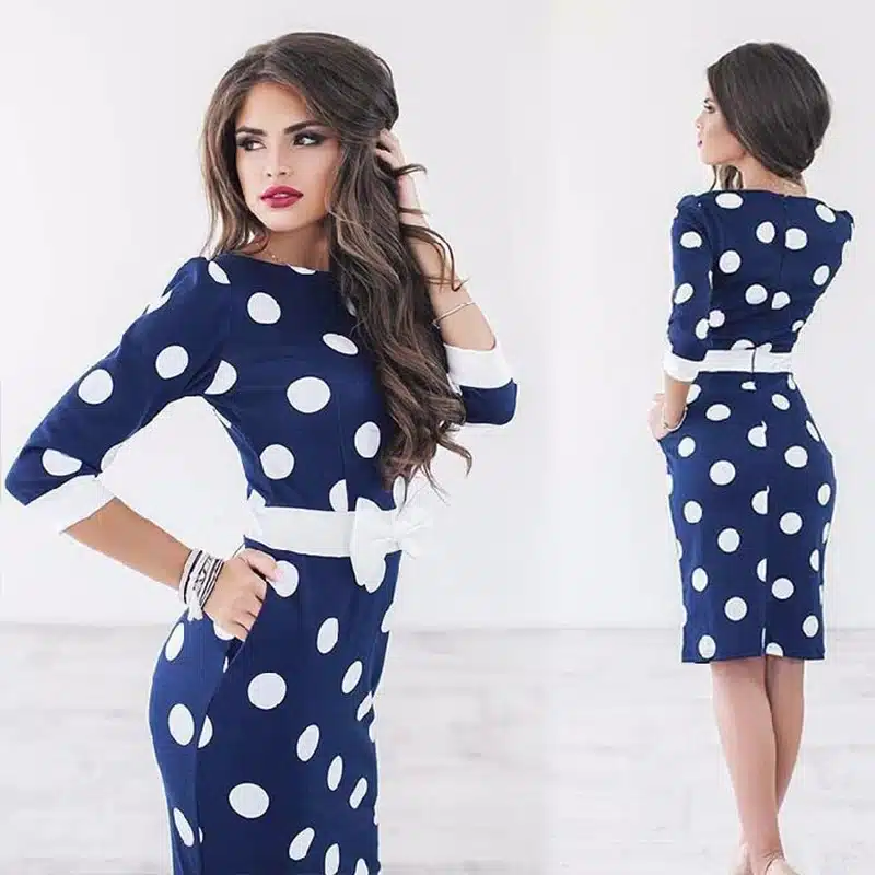 Womens Dresses 2017 Bodycon Polka Dot Party Dresses Casual Half Sleeve Sexy Elegant Midi Club Dress Vestidos De Festa LJ9219R 9