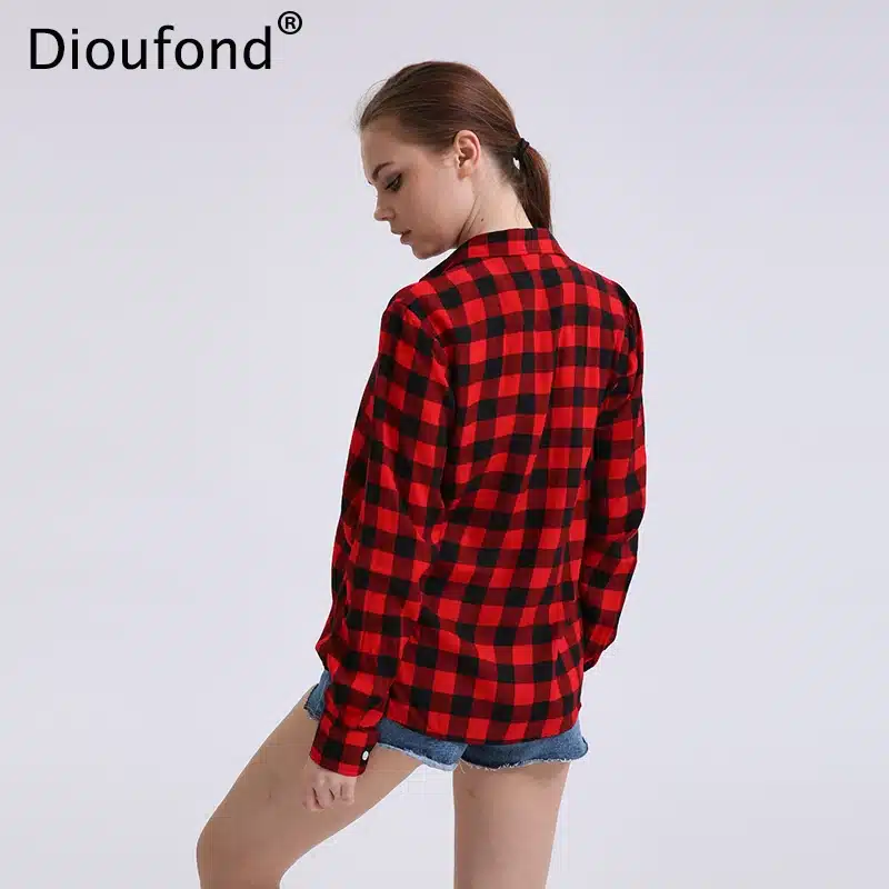 Dioufond Casual Plaid Women Blouses Red Black Check Boyfriend Style Long Sleeve Shirts Loose Camisa Tops Autumn Plus Size 2017 9