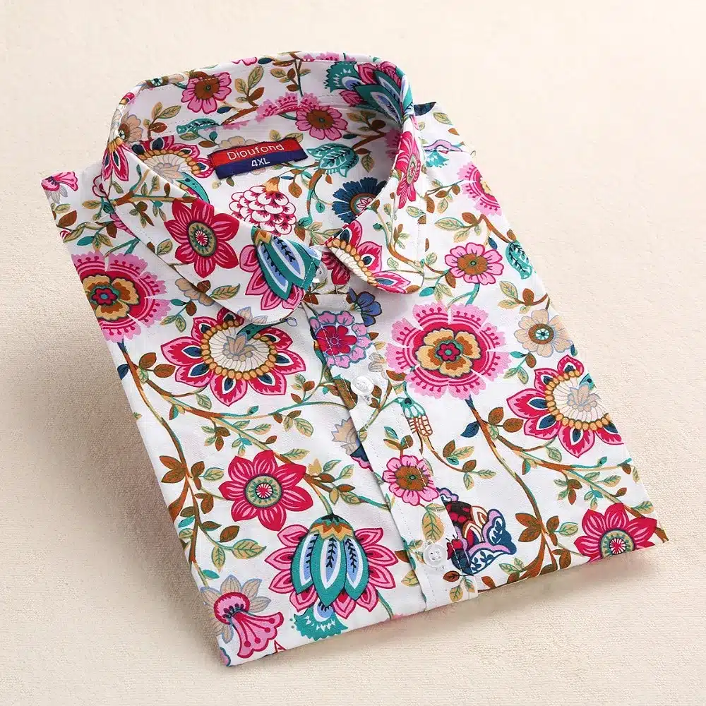 Dioufond Summer Floral Blouse Shirt Women Long Sleeve Tops Cotton Shirts White Navy Blouses Small Flower Blusas Femininas 2016 13