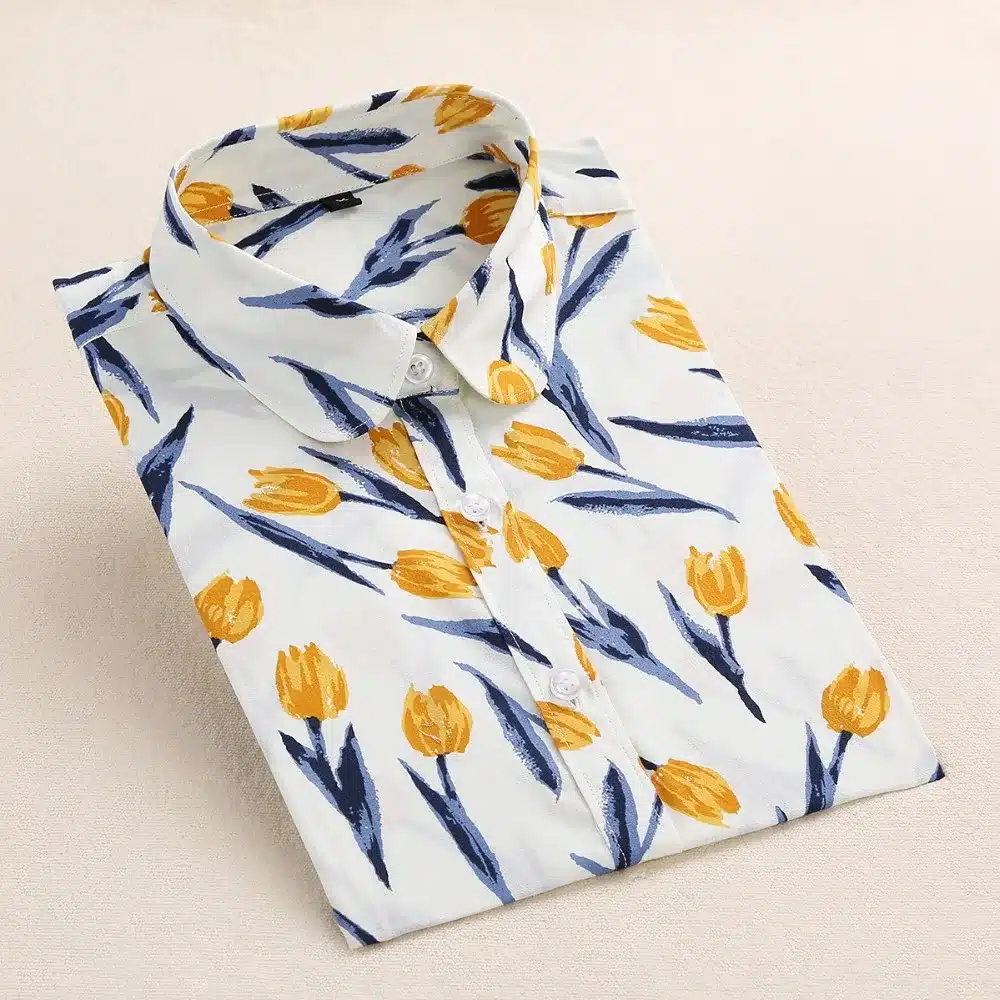 Dioufond Summer Floral Blouse Shirt Women Long Sleeve Tops Cotton Shirts White Navy Blouses Small Flower Blusas Femininas 2016 15