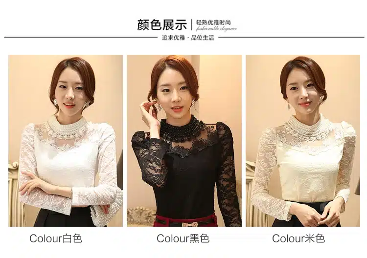Dingaozlz elegant long sleeve bodysuit beaded Women lace blouse shirts crochet tops blusas Mesh Chiffon blouse female clothing 24