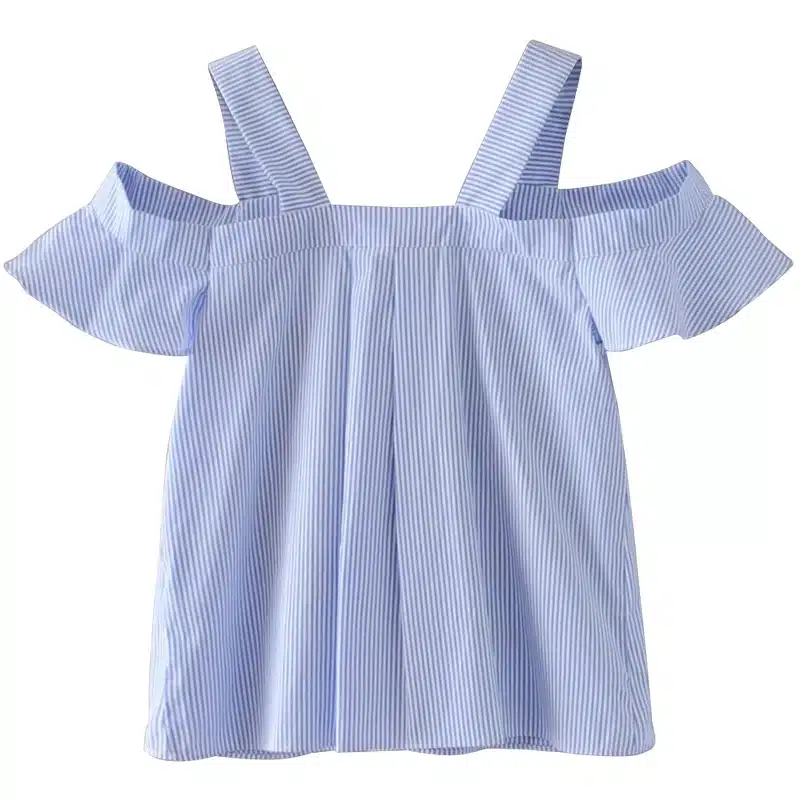 off shouder floral embroidery striped shirts Women's blouses sweet ruffles short sleeve blouse ladies casual brand tops blusas 12