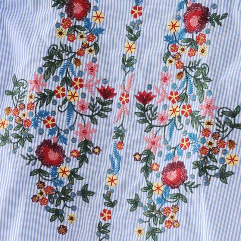 off shouder floral embroidery striped shirts Women's blouses sweet ruffles short sleeve blouse ladies casual brand tops blusas 13