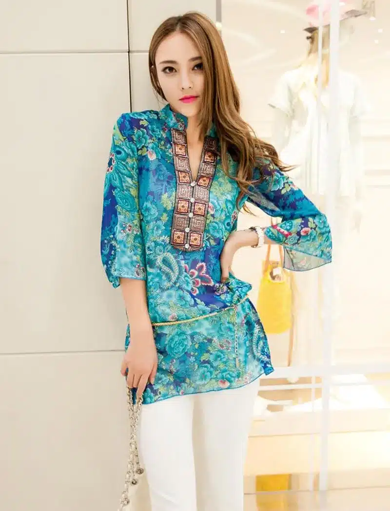 2017 Summer Women Shirt Blouse Style Fashion Chiffon Half Sleeve Plus size 5XL Floral Casual Top Embroidery Woman Tunic Blouses 5