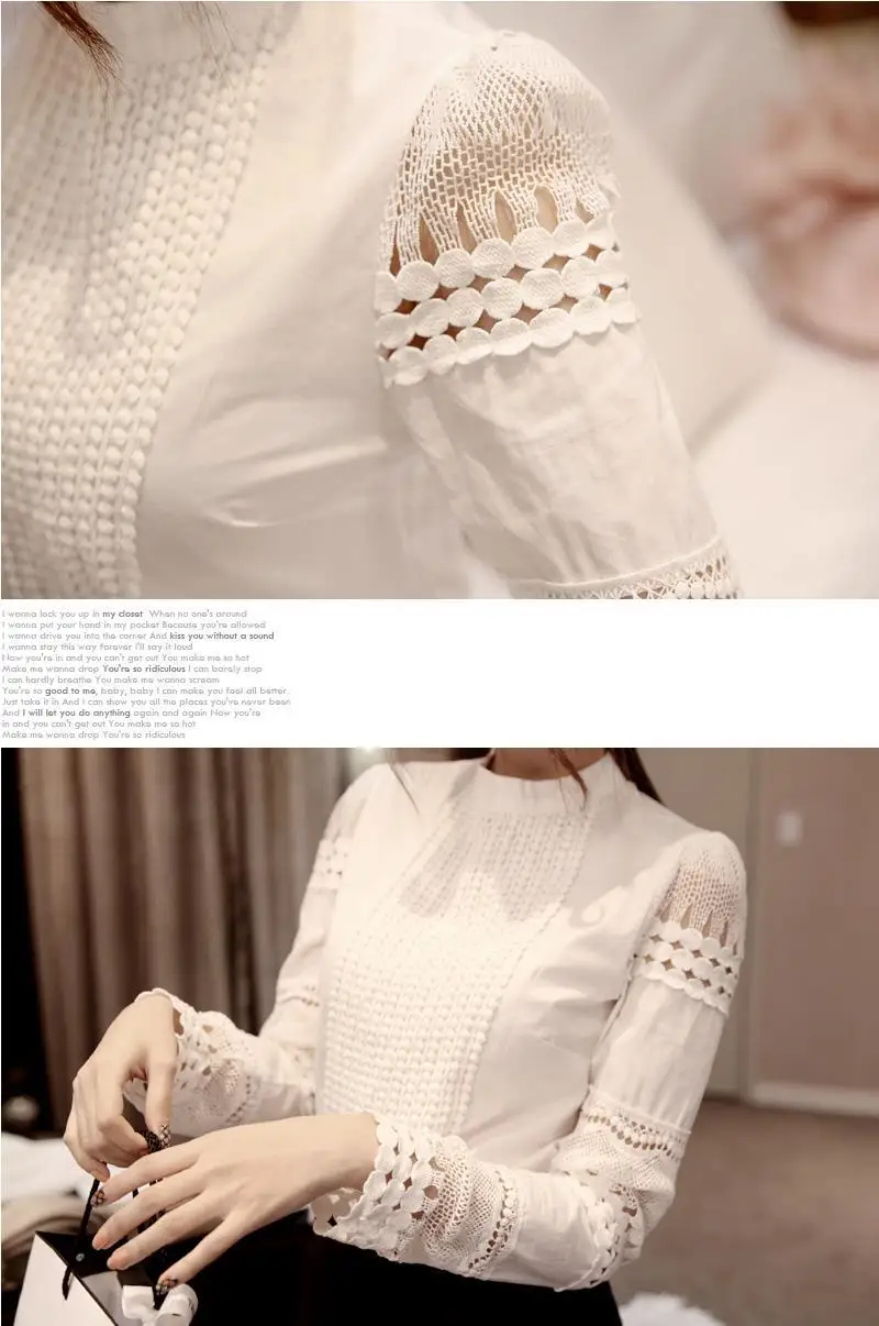 S-5XL Autumn Women's Shirts White Long-sleeved Blouses Slim Basic Tops Plus Size Hollow Lace Shirts Female High Quality J2531 20