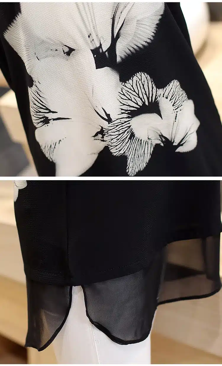 2016 Hot sale women chiffon Blouse large size Casual black Chiffon Floral Print V Neck long Sleeve Elegant shirts women 60C 25 25