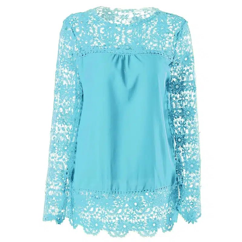 CWLSP Plus size Women Chiffon Blouses Shirts Long Sleeve Tops Lace Blouses Hollow out Crochet Blusas Femininas 2017 Fashion 25