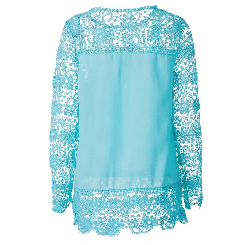 CWLSP Plus size Women Chiffon Blouses Shirts Long Sleeve Tops Lace Blouses Hollow out Crochet Blusas Femininas 2017 Fashion 26