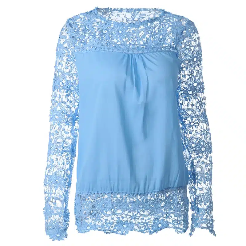 CWLSP Plus size Women Chiffon Blouses Shirts Long Sleeve Tops Lace Blouses Hollow out Crochet Blusas Femininas 2017 Fashion 27