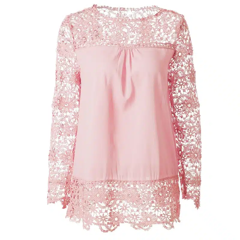 CWLSP Plus size Women Chiffon Blouses Shirts Long Sleeve Tops Lace Blouses Hollow out Crochet Blusas Femininas 2017 Fashion 29
