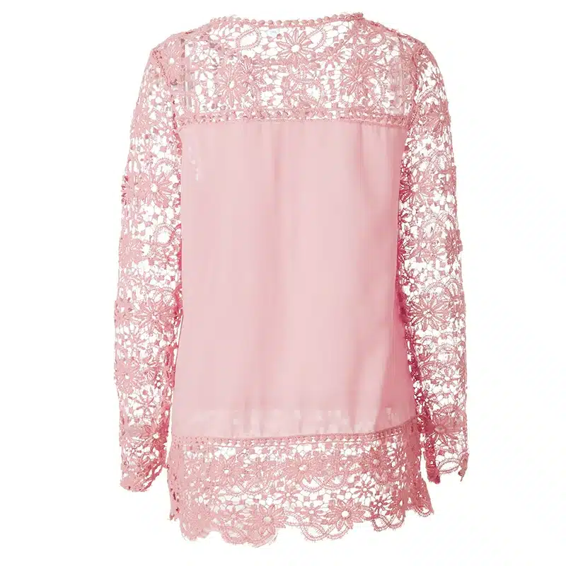 CWLSP Plus size Women Chiffon Blouses Shirts Long Sleeve Tops Lace Blouses Hollow out Crochet Blusas Femininas 2017 Fashion 30