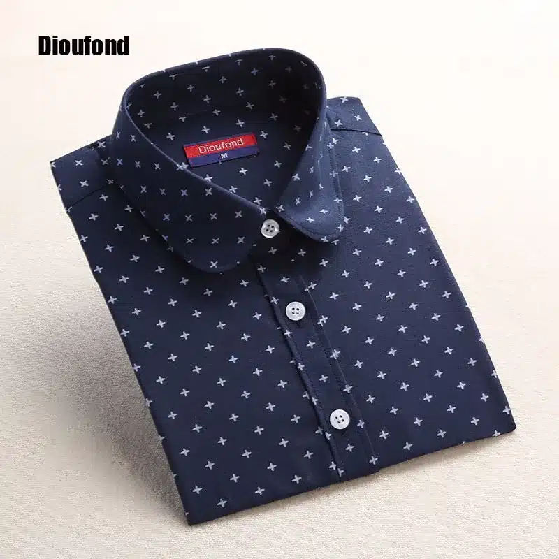 Dioufond White Navy Lips Print Women Blouses Long Sleeve Ladies Office Blouse Shirt Casual Button Down Blusa 2017 Spring 14