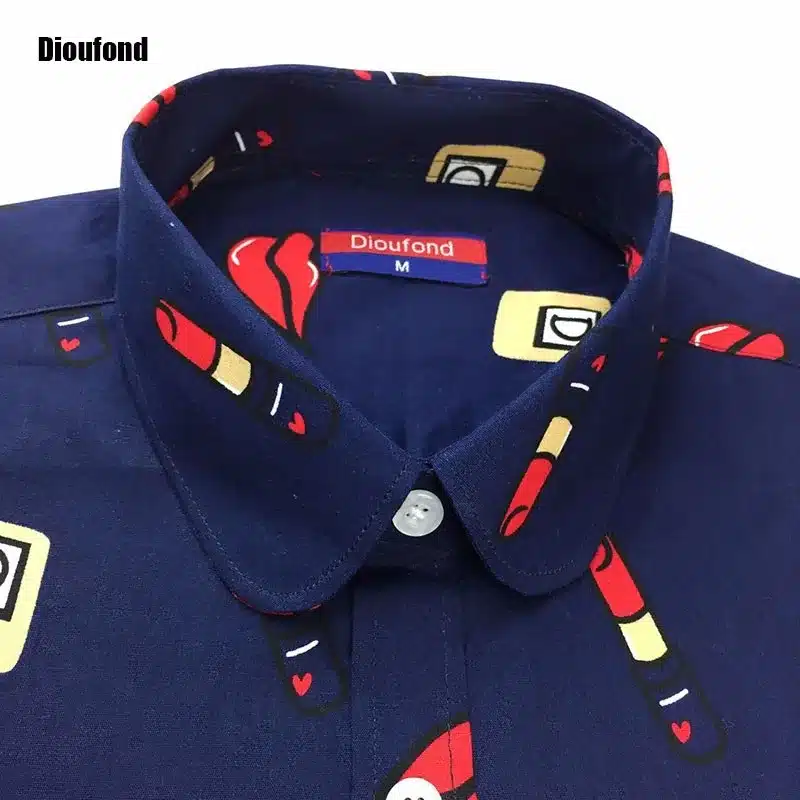 Dioufond White Navy Lips Print Women Blouses Long Sleeve Ladies Office Blouse Shirt Casual Button Down Blusa 2017 Spring 16