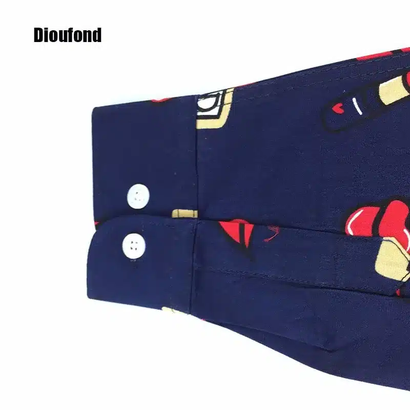 Dioufond White Navy Lips Print Women Blouses Long Sleeve Ladies Office Blouse Shirt Casual Button Down Blusa 2017 Spring 17