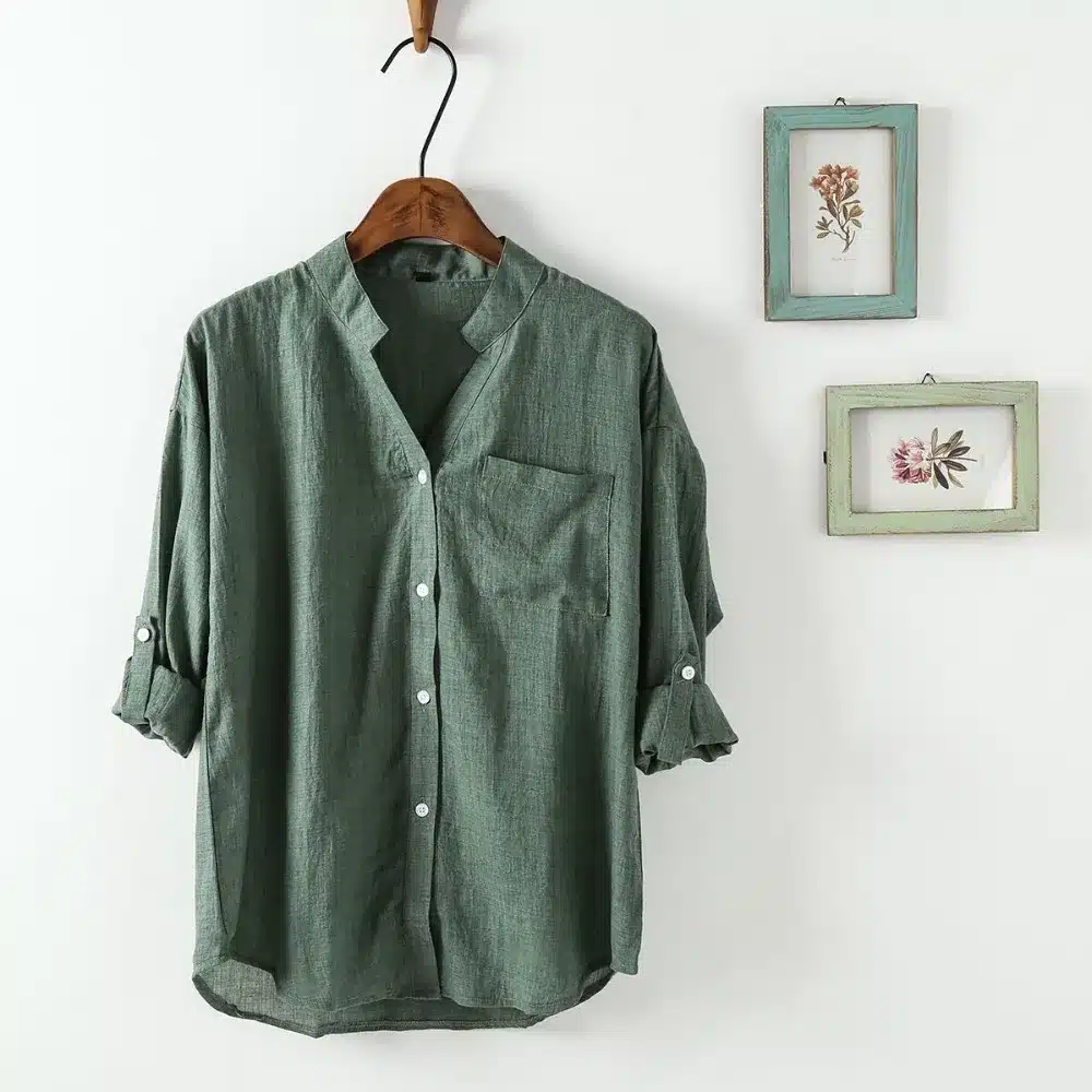 Dioufond Korean Style Women Shirts Autumn White V-Neck Blouses Casual Tops Female Blusas Fashion Camisa Cotton Summer Clothes 9