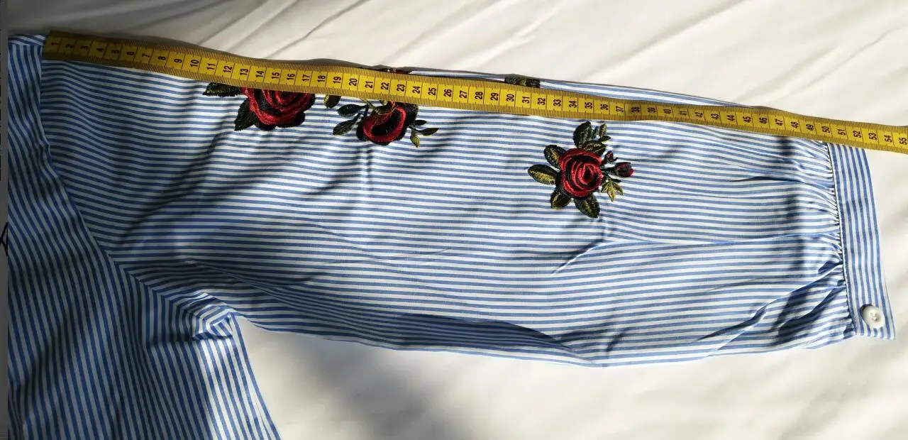 Rose Floral Embroidery Striped Blouse Women Long Sleeve Shirt Casual Cotton Blusa Plus Size kimono Tops Office Lady Blusas 2017 14