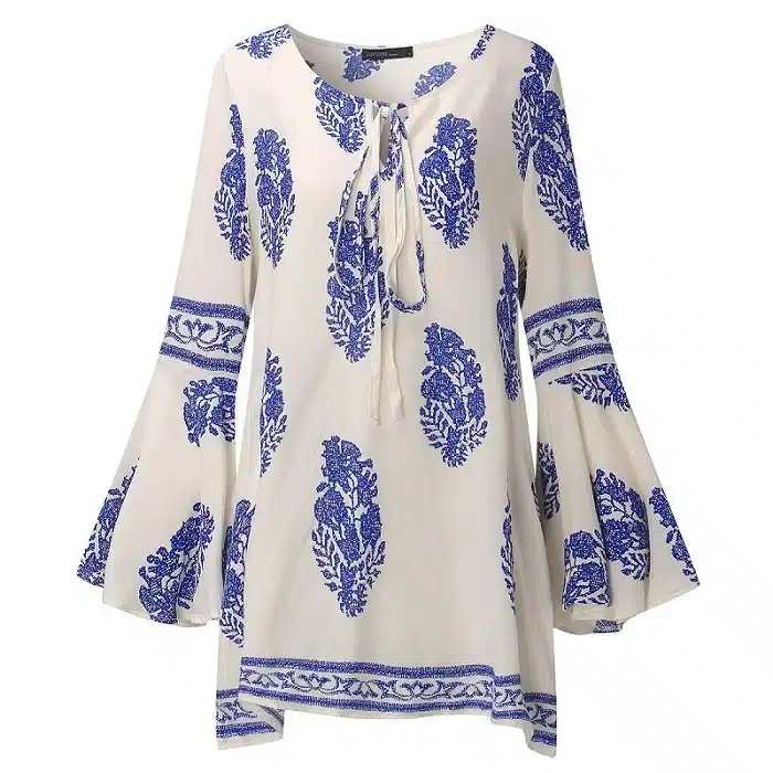 ZANZEA 2017 Womens Boho Lace-Up V-Neck Shirt Big Size Floral Print Flare Sleeve Casual Loose Beach Tops Blouse Plus Size 12