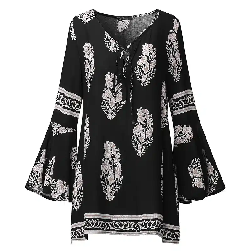ZANZEA 2017 Womens Boho Lace-Up V-Neck Shirt Big Size Floral Print Flare Sleeve Casual Loose Beach Tops Blouse Plus Size 16