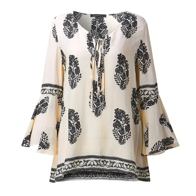 ZANZEA 2017 Womens Boho Lace-Up V-Neck Shirt Big Size Floral Print Flare Sleeve Casual Loose Beach Tops Blouse Plus Size 18