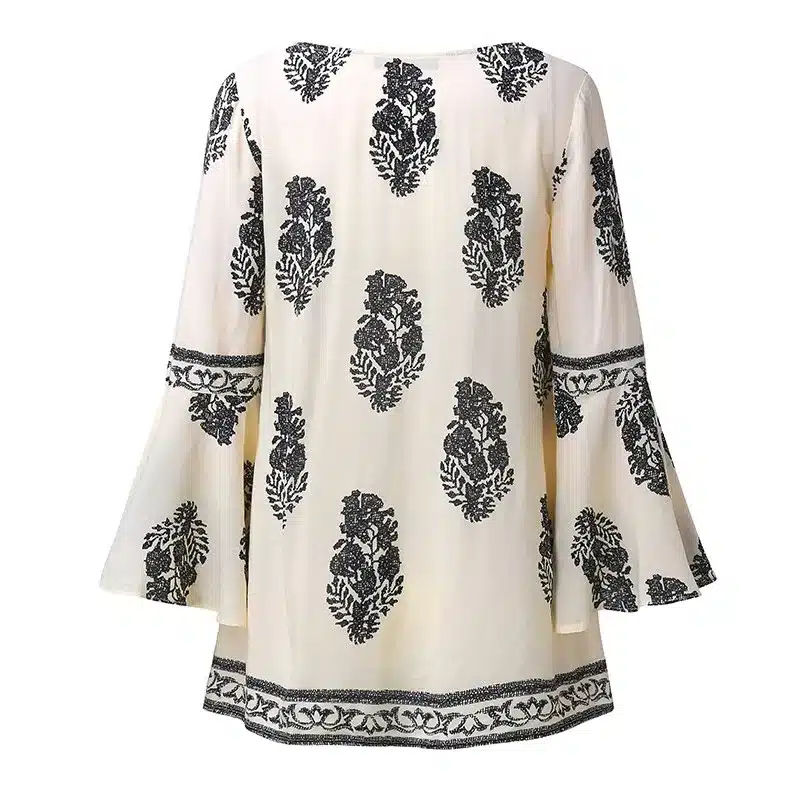 ZANZEA 2017 Womens Boho Lace-Up V-Neck Shirt Big Size Floral Print Flare Sleeve Casual Loose Beach Tops Blouse Plus Size 19