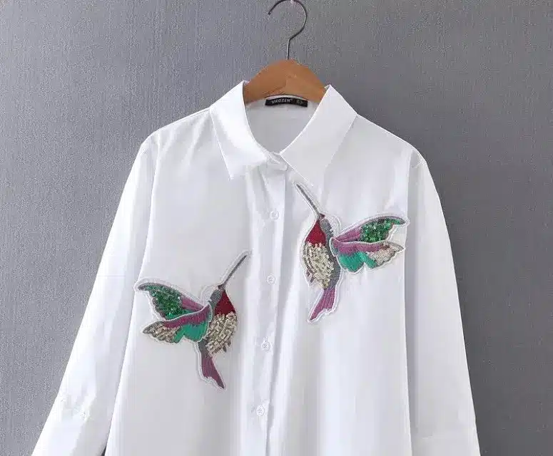 New arrival 2018 Women Bird Embroidered Blouse Shirts fashion Long sleeve high quality turn down collar Spring Fall female Shirt 22
