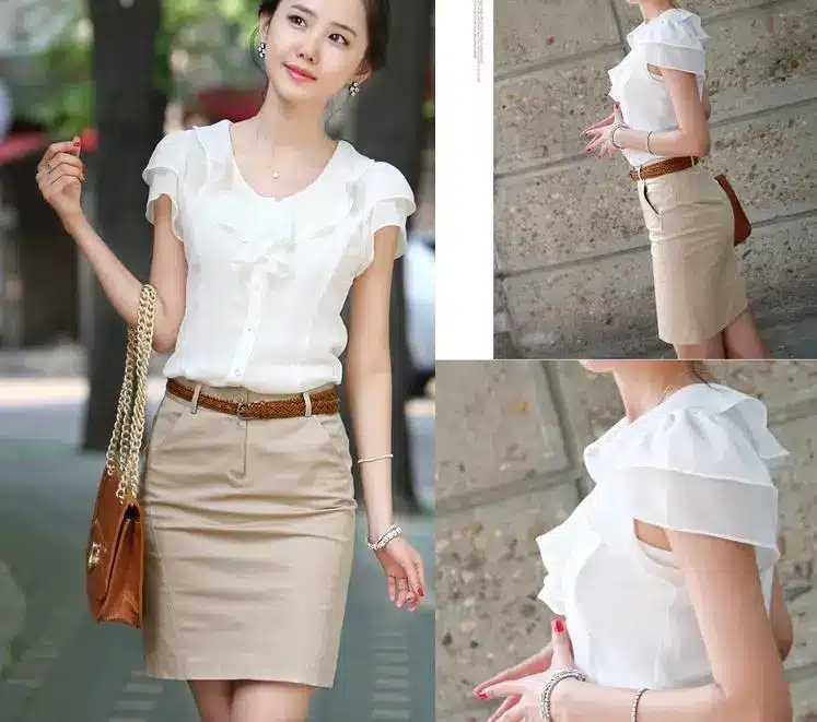 5XL Plus Size New Summer Women Blusas Fashion Short Sleeve Ruffles Chiffon Blouse Solid White Tops Blusas Casual Summer Blouses 4
