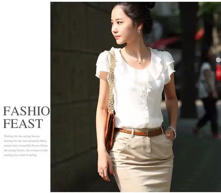 5XL Plus Size New Summer Women Blusas Fashion Short Sleeve Ruffles Chiffon Blouse Solid White Tops Blusas Casual Summer Blouses 5
