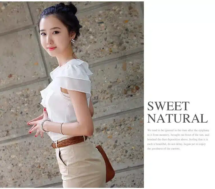 5XL Plus Size New Summer Women Blusas Fashion Short Sleeve Ruffles Chiffon Blouse Solid White Tops Blusas Casual Summer Blouses 8