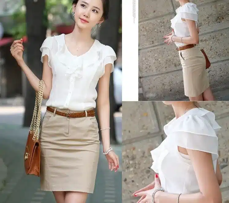 5XL Plus Size New Summer Women Blusas Fashion Short Sleeve Ruffles Chiffon Blouse Solid White Tops Blusas Casual Summer Blouses 9
