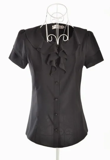 5XL Plus Size New Summer Women Blusas Fashion Short Sleeve Ruffles Chiffon Blouse Solid White Tops Blusas Casual Summer Blouses 12