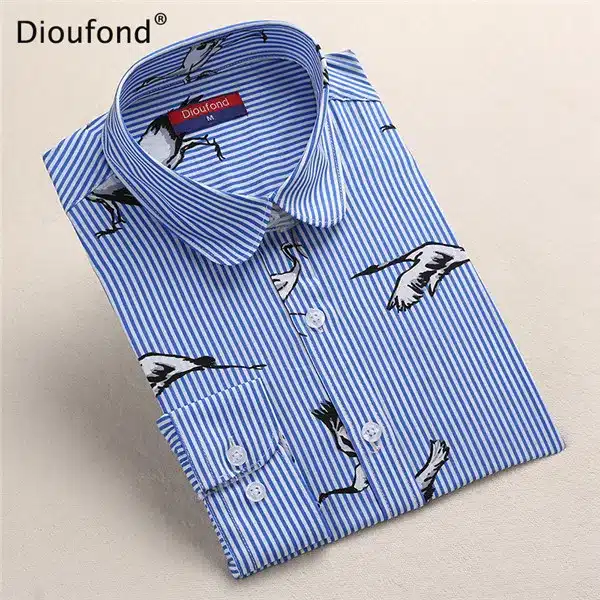 Dioufond Black Flower Print Blouse Women Turn Down Collar Button Down Blouse Shirt Casual Cotton Shirts Plus Size S-5XL 2017 10